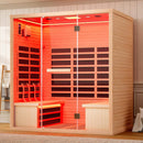 4-Person Low EMF Canadian Hemlock Infrared Sauna With Bluetooth (SAK29571) - Saksby Wholesale - Lifestyle Image In The Bathroom