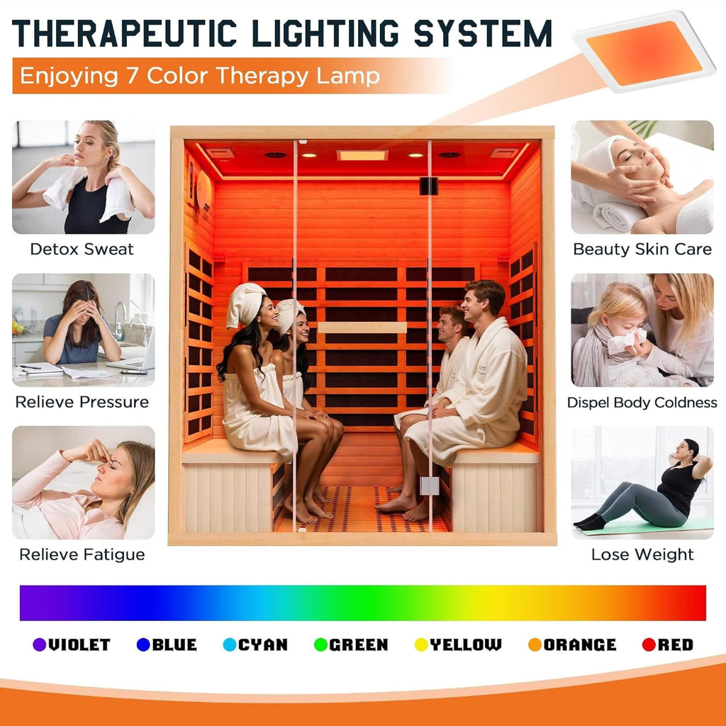 4-Person Low EMF Canadian Hemlock Infrared Sauna With Bluetooth (SAK29571) - Saksby Wholesale - Lighting System Details