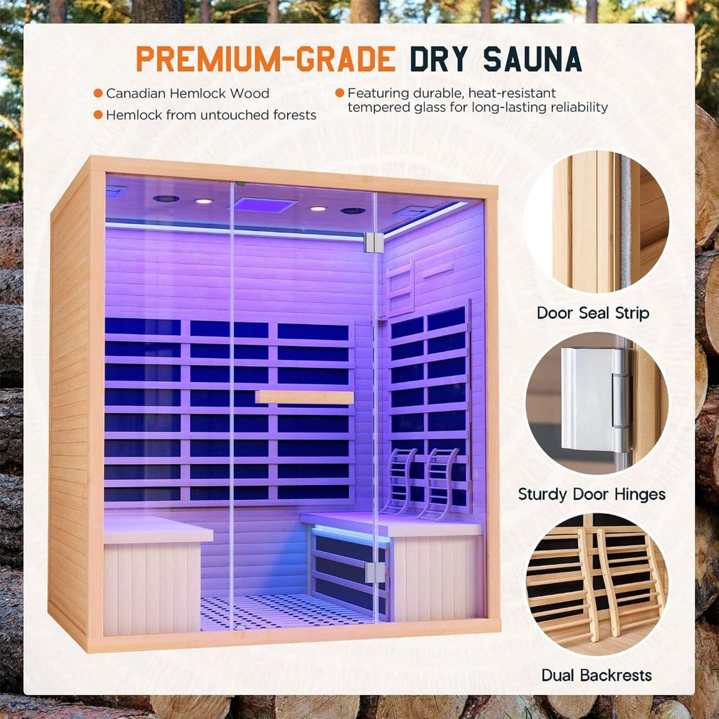 4-Person Low EMF Canadian Hemlock Infrared Sauna With Bluetooth (SAK29571) - Saksby Wholesale - Material Structure Details