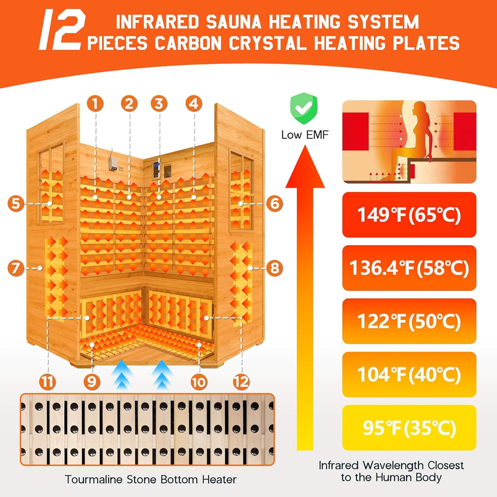 4-Person Low EMF Spruce Wood Outdoor Infrared Sauna With Bluetooth Speakers And LED Lights (SAK16270) - Saksby Wholesale - Infrared Heating System