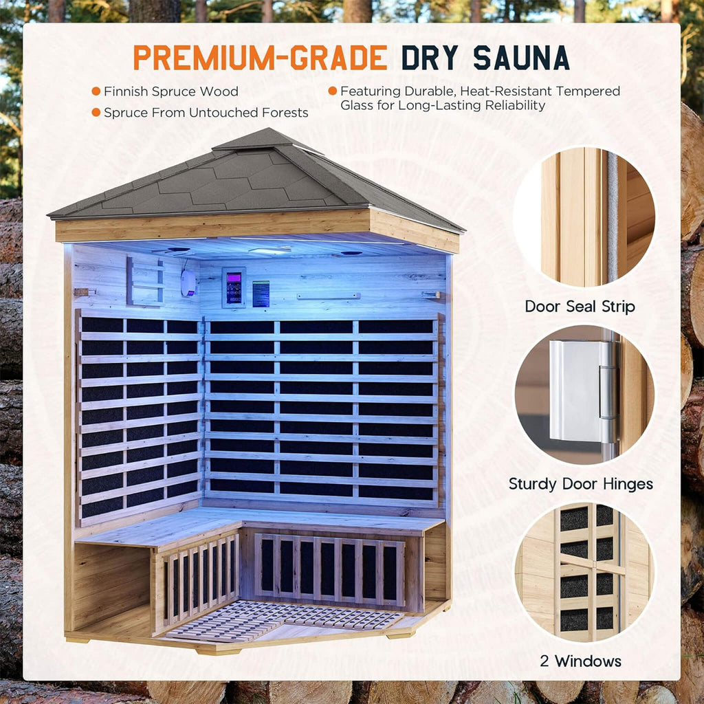 4-Person Low EMF Spruce Wood Outdoor Infrared Sauna With Bluetooth Speakers And LED Lights (SAK16270) - Saksby Wholesale - Material