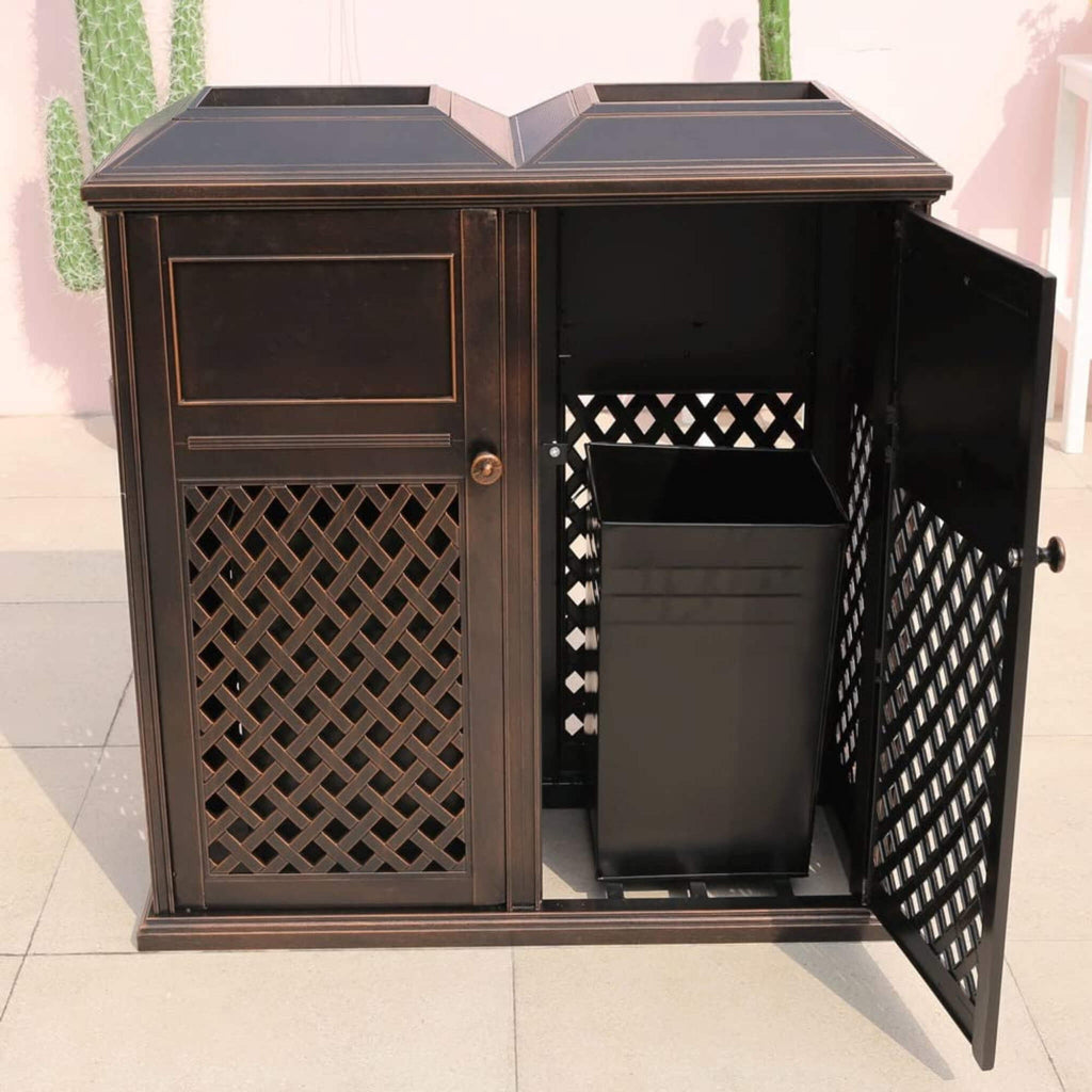 40" Outdoor Double Bucket Cast Aluminum Commercial Trash Can With Ashtray (SAK49250) SAKSBY - 
One Door Open View