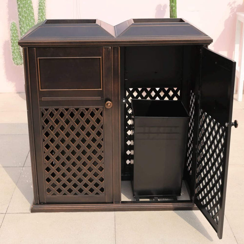 40" Outdoor Double Bucket Cast Aluminum Commercial Trash Can With Ashtray (SAK49250) SAKSBY - 
One Door Open View