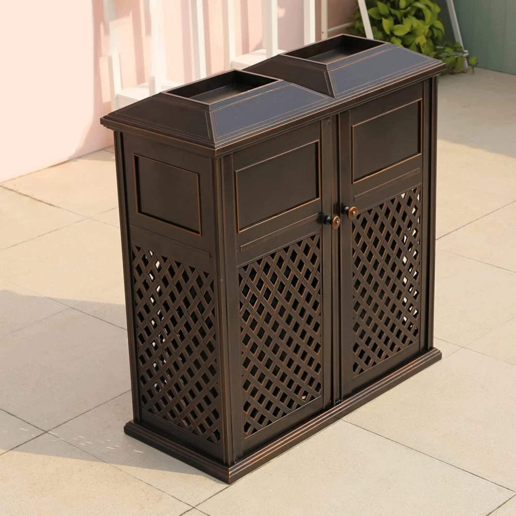 40" Outdoor Double Bucket Cast Aluminum Commercial Trash Can With Ashtray (SAK49250) SAKSBY - 
Outdoor View