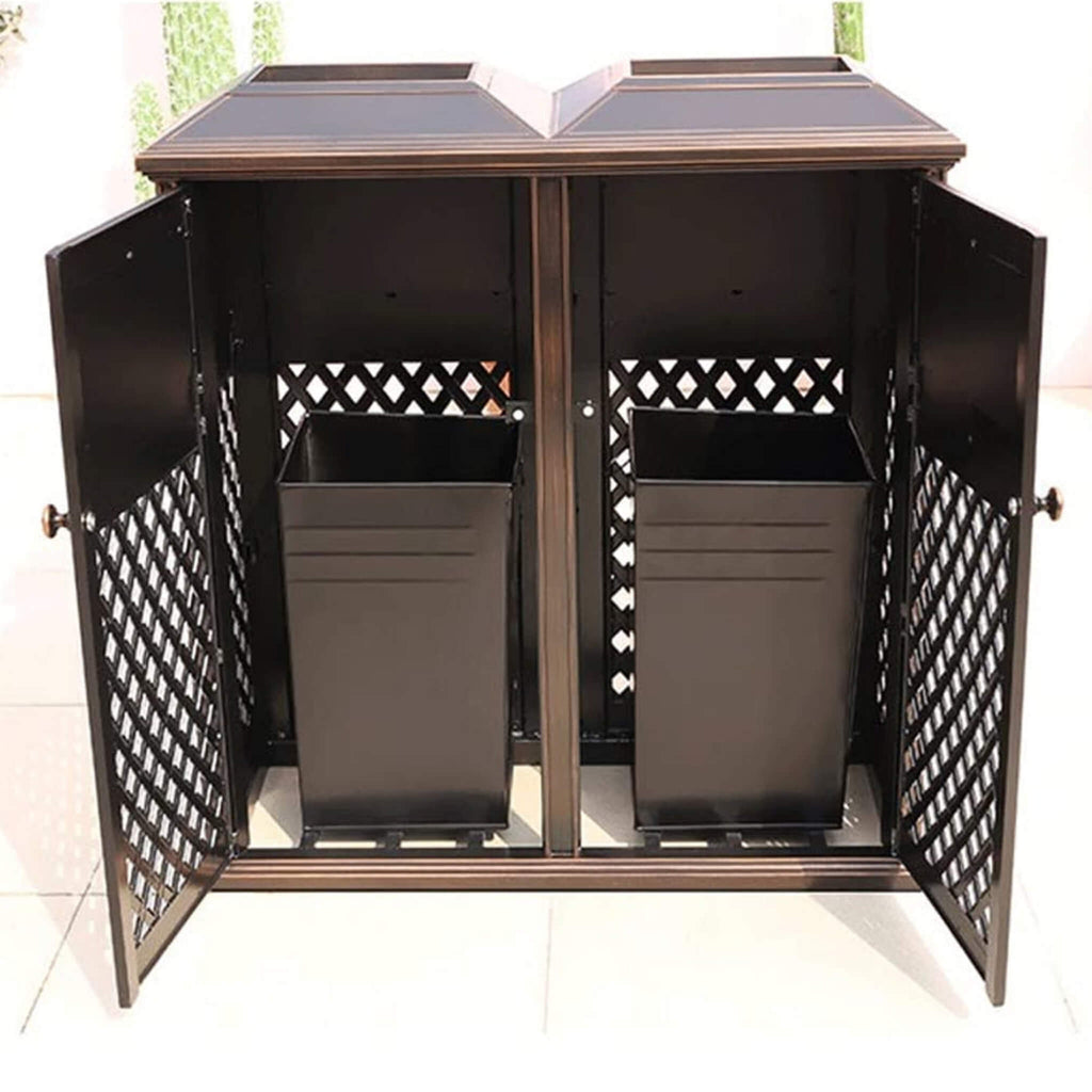 40" Outdoor Double Bucket Cast Aluminum Commercial Trash Can With Ashtray (SAK49250) SAKSBY - 
Two Doors View