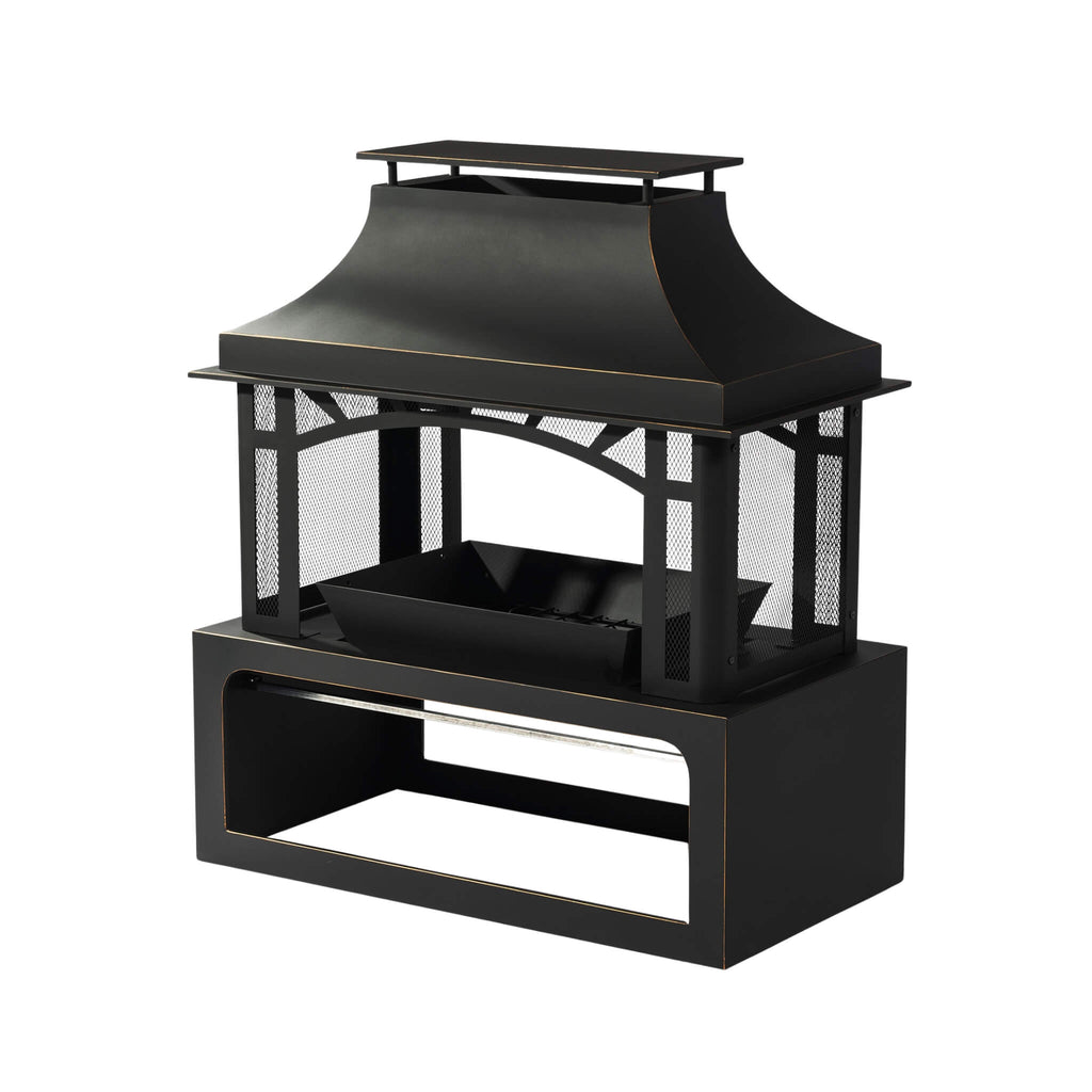 40-Inch Outdoor Steel Wood-Burning Backyard Fireplace Fire Pit (SAK45758) - Saksby Wholesale- Front Left Full View