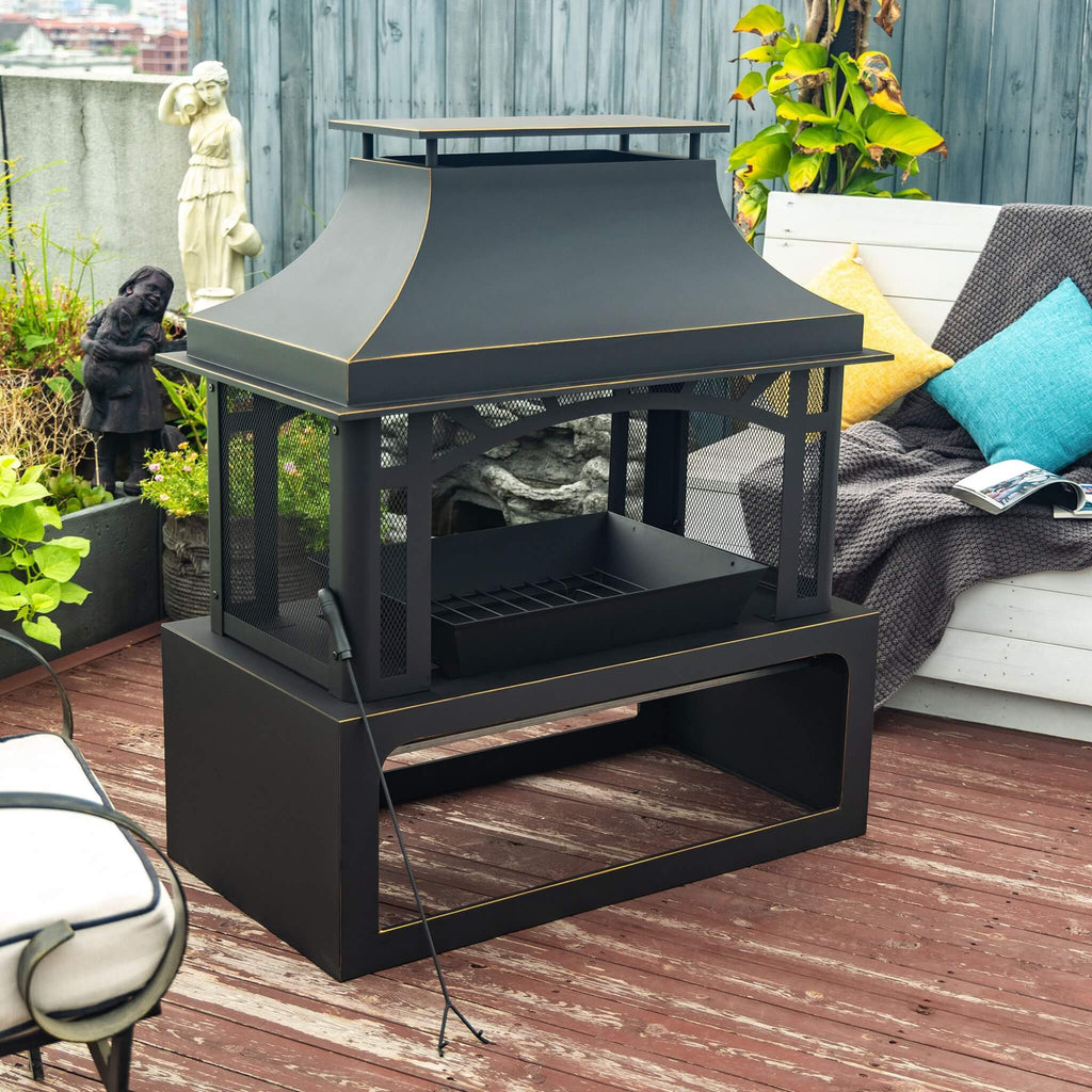 40-Inch Outdoor Steel Wood-Burning Backyard Fireplace Fire Pit (SAK45758) - Saksby Wholesale- Front Left View