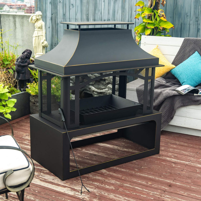 40-Inch Outdoor Steel Wood-Burning Backyard Fireplace Fire Pit (SAK45758) - Saksby Wholesale- Front Left View