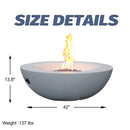 42 Inch Modern Outdoor Concrete Propane Gas Fire Pit Bowl (SAK51260) - Saksby Wholesale - Dimensions View