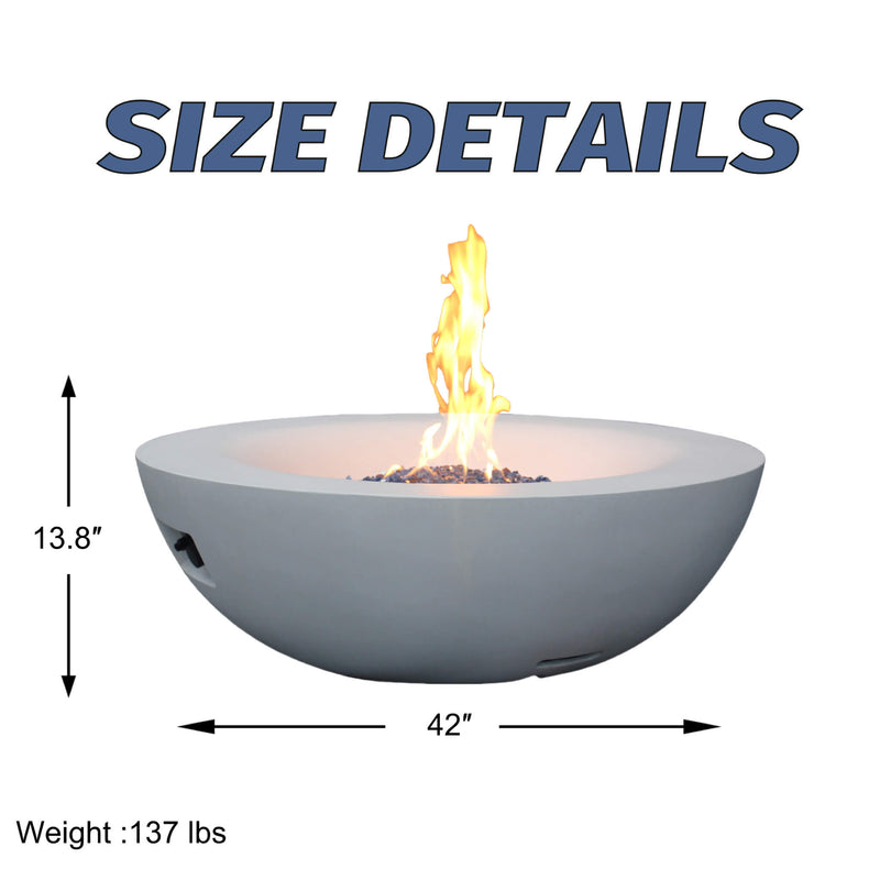 42 Inch Modern Outdoor Concrete Propane Gas Fire Pit Bowl (SAK51260) - Saksby Wholesale - Dimensions View