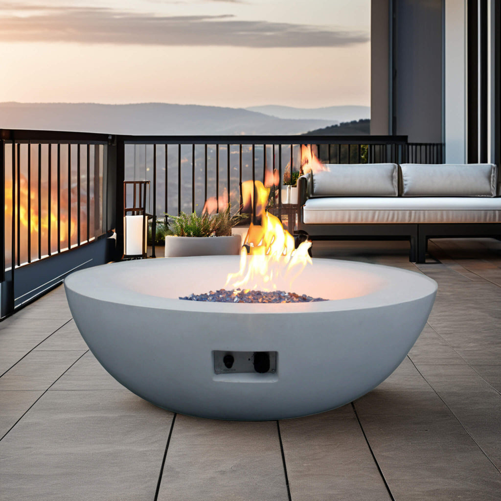 42 Inch Modern Outdoor Concrete Propane Gas Fire Pit Bowl (SAK51260) - Saksby Wholesale - Outdoor View