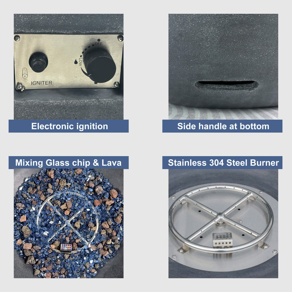 42 Inch Modern Outdoor Concrete Propane Gas Fire Pit Bowl (SAK51260) - Saksby Wholesale - Parts View