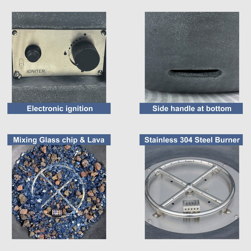 42 Inch Modern Outdoor Concrete Propane Gas Fire Pit Bowl (SAK51260) - Saksby Wholesale - Parts View