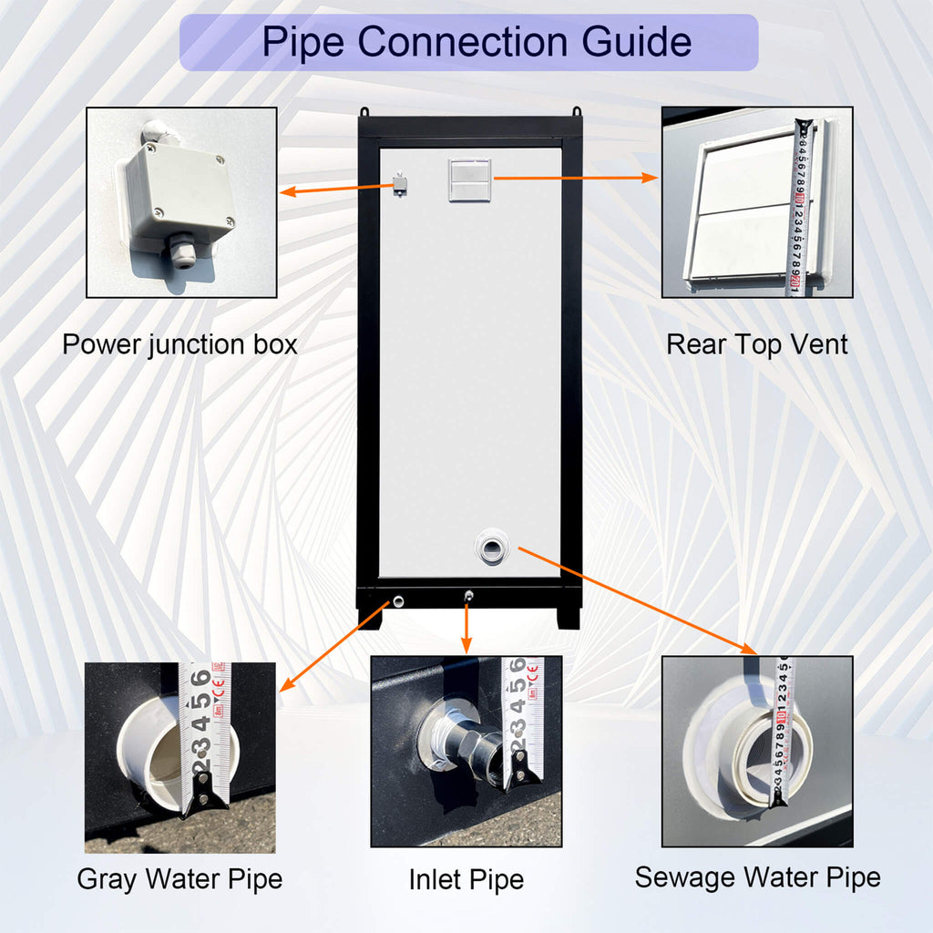 42-Inch One-Person Portable Outdoor Toilet Cabin - Saksby Wholesale - Pipe Connection