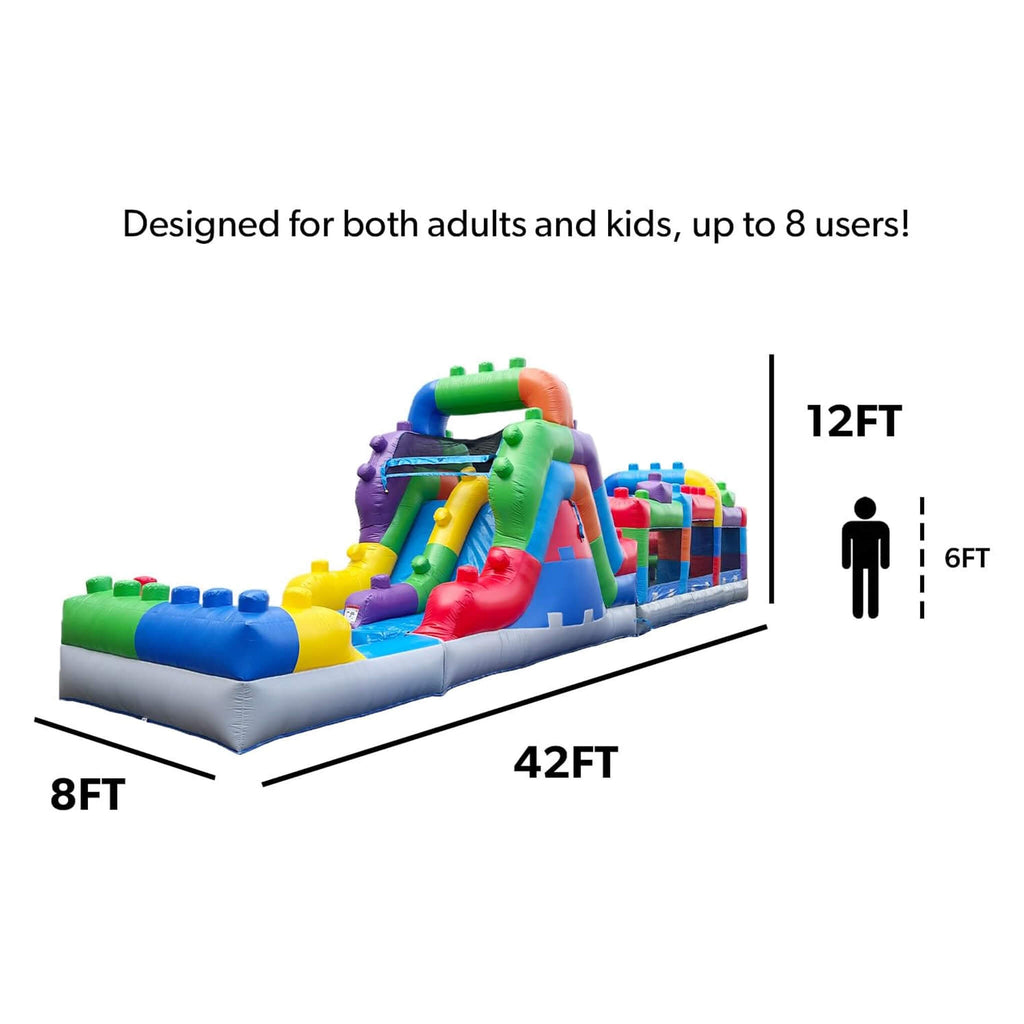 42FT Commercial Inflatable Obstacle Course With Dual Water Slide (SAK31587) - Saksby Wholesale - Dimensions