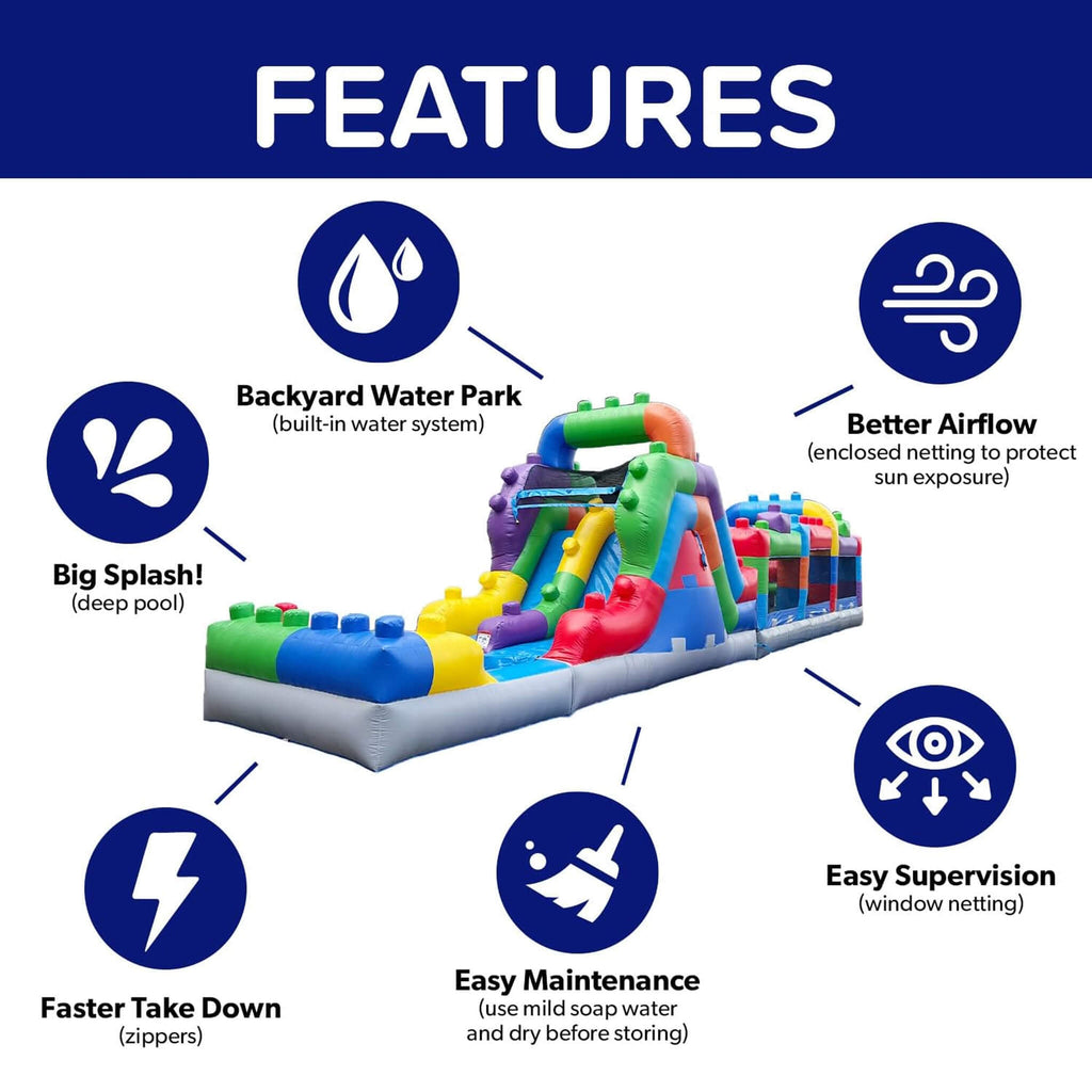 42FT Commercial Inflatable Obstacle Course With Dual Water Slide (SAK31587) - Saksby Wholesale - Features
