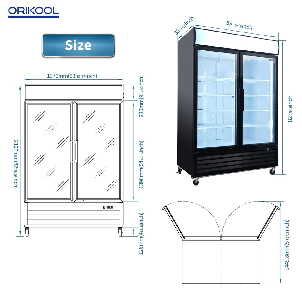 44.7 Cu.Ft Commercial Glass Door Merchandiser Freezer With LED Display (SAK39478) - Saksby Wholesale - Dimensions