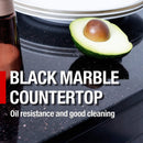 Avocado On A Black Marble Countertop With Text About Oil Resistance And Cleaning - Saksby Wholesale