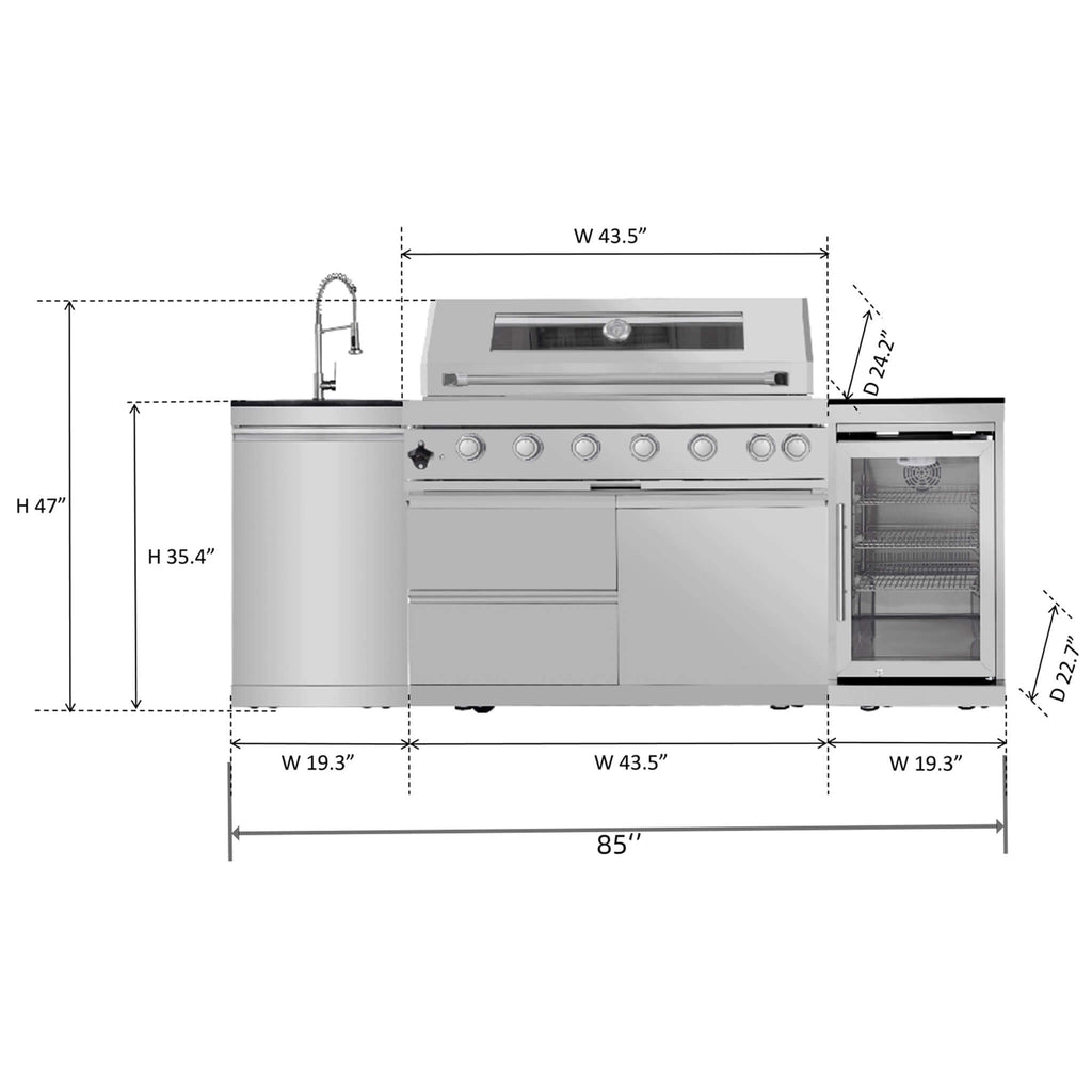 44-Inch 6-Burner 85K BTU Stainless Steel Gas Outdoor Kitchen Island Grill With Wine Cooler, Rotisserie Kit, And Storage Cabinets (SAK97105)