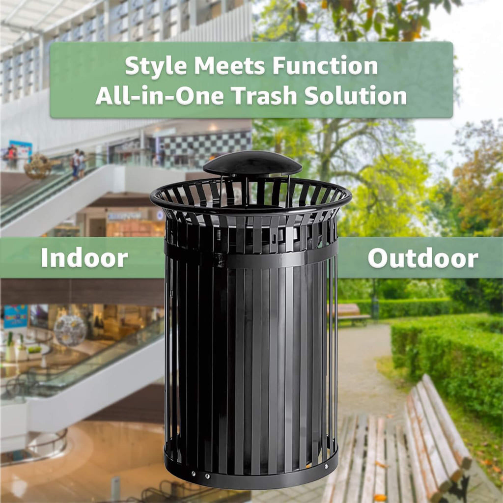 45-Gallon Commercial Round Waste Bin With Rain Bonnet Lid (SAK94380) - Saksby Wholesale - All-In-One Solution