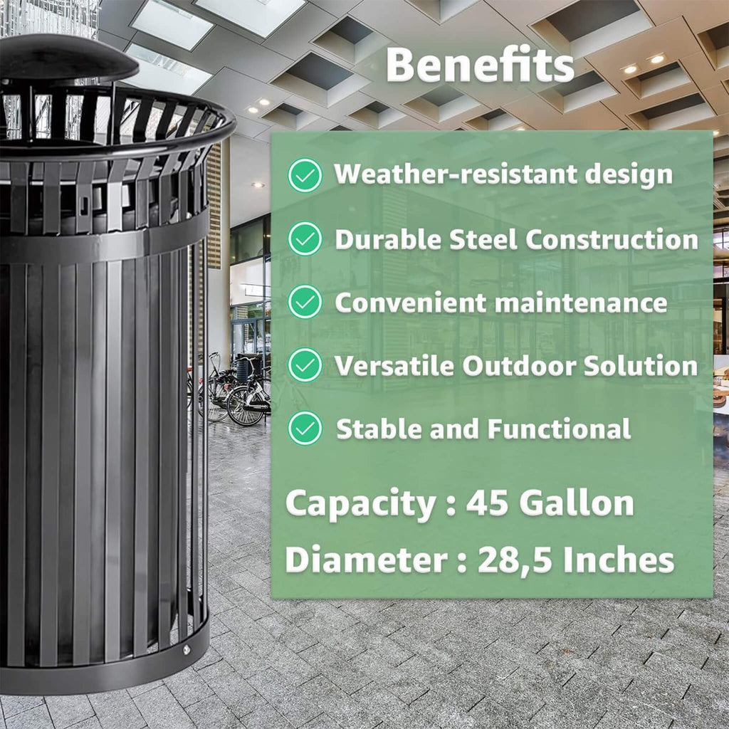 45-Gallon Commercial Round Waste Bin With Rain Bonnet Lid (SAK94380) - Saksby Wholesale - Benefits