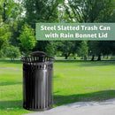 45-Gallon Commercial Round Waste Bin With Rain Bonnet Lid (SAK94380) - Saksby Wholesale - Steel Slatted With Rain Bonnet Lid