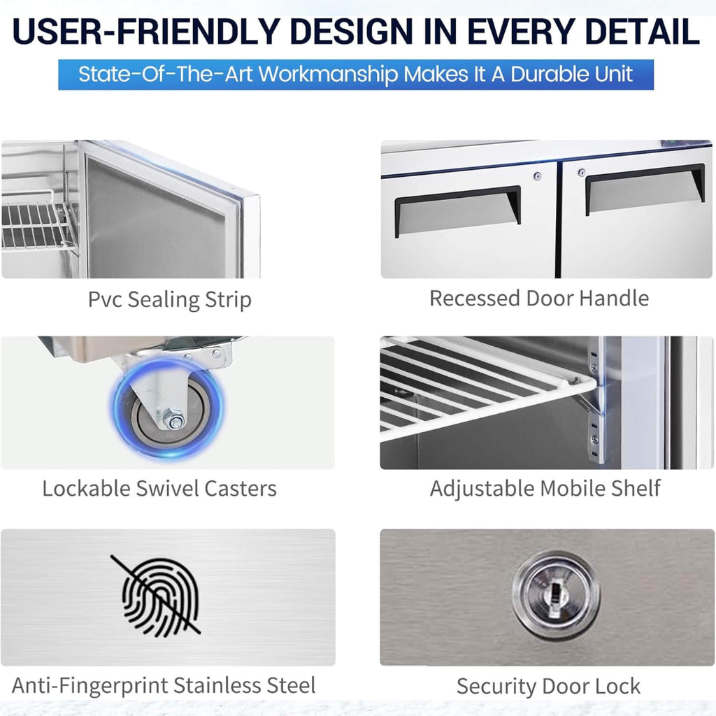 48-Inch 12.9 Cu.Ft Commercial Stainless Steel Sandwich Salad Prep Table Refrigerator (SAK19286) - Saksby Wholesale -Features View