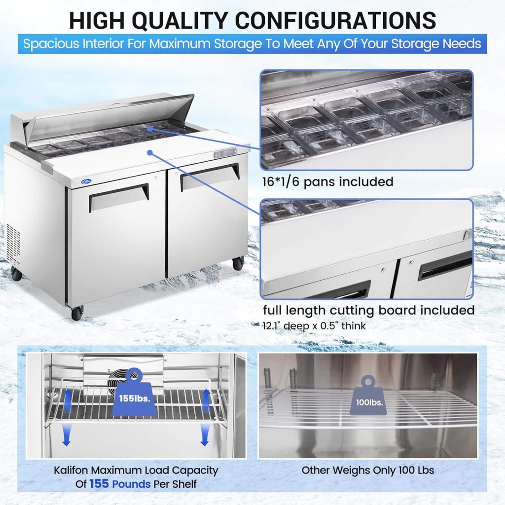 48-Inch 12.9 Cu.Ft Commercial Stainless Steel Sandwich Salad Prep Table Refrigerator (SAK19286) - Saksby Wholesale - Features View