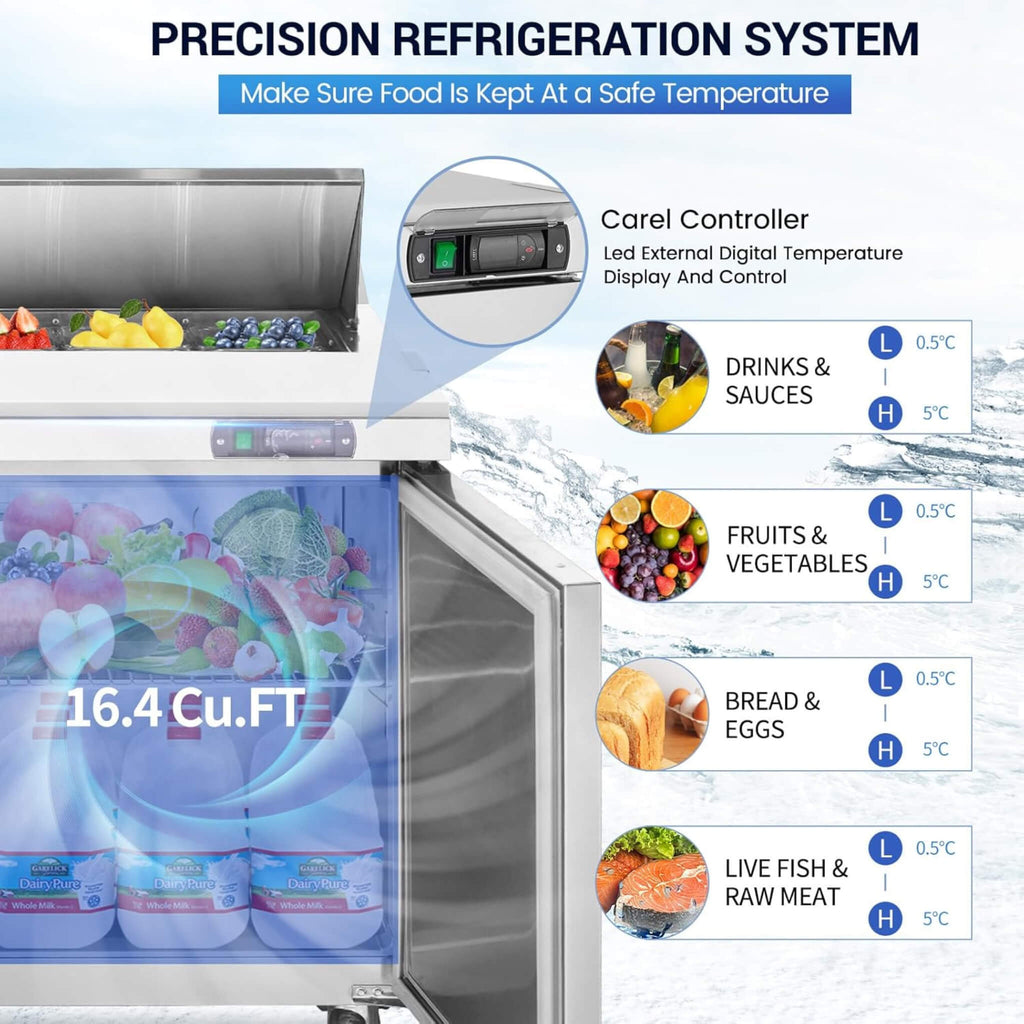 48-Inch 12.9 Cu.Ft Commercial Stainless Steel Sandwich Salad Prep Table Refrigerator (SAK19286) - Saksby Wholesale -Features View