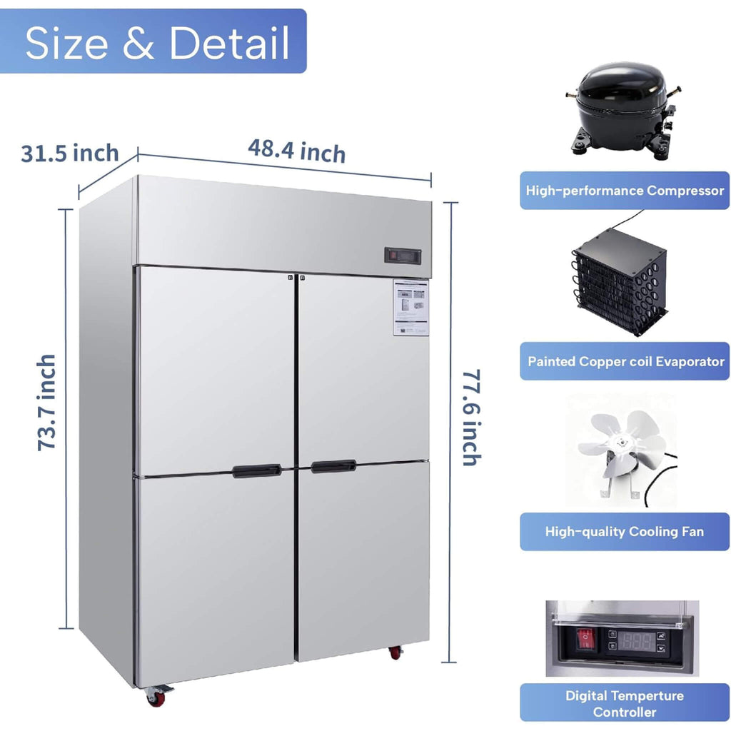 48-Inch Commercial 33 Cu.Ft Stainless Steel Reach-In Refrigerator With Four Split Doors (SAK83046) - Saksby Wholesale - Energy Dimensions View