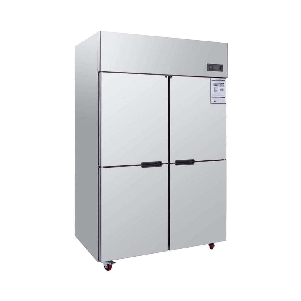 48-Inch Commercial 33 Cu.Ft Stainless Steel Reach-In Refrigerator With Four Split Doors (SAK83046) - Saksby Wholesale - Front Left View