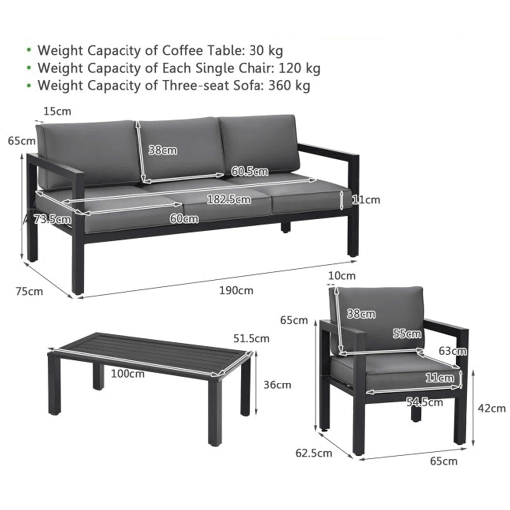 4pcs Outdoor Furniture Set For Backyard Poolside SAK73532 Saksby - Dimensions