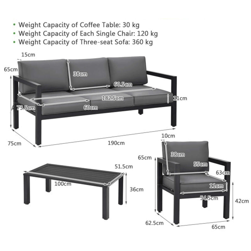 4pcs Outdoor Furniture Set For Backyard Poolside SAK73532 Saksby - Dimensions