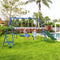 5-In-1 Heavy-Duty Outdoor A-Frame Swing Set With Saucer, Swing, Slide, Seesaw, Glider, And Swing Seat (SAK61472) - Saksby Wholesale - Lifestyle With Kids