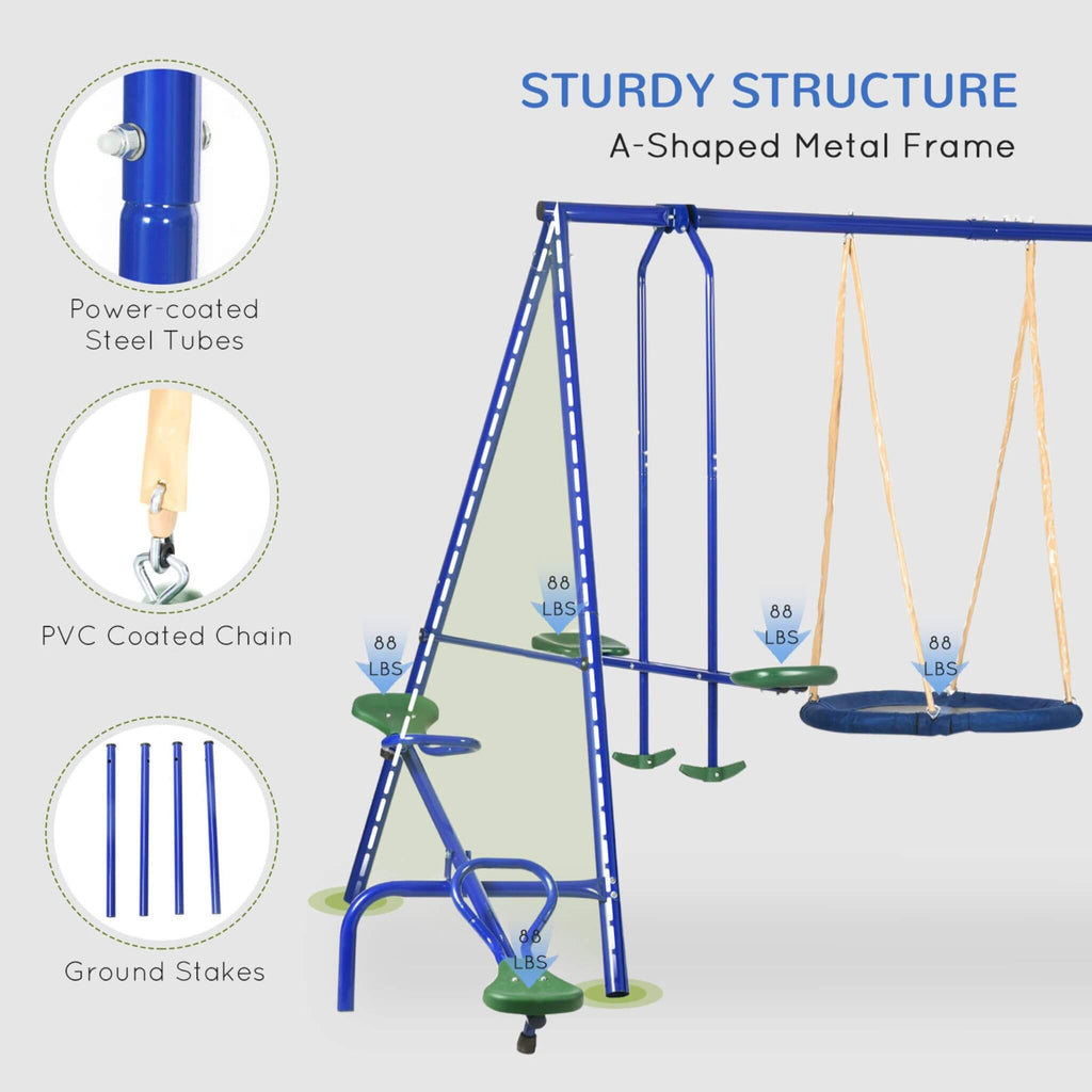 5-In-1 Heavy-Duty Outdoor A-Frame Swing Set With Saucer, Swing, Slide, Seesaw, Glider, And Swing Seat (SAK61472) - Saksby Wholesale - Sturdy Structure