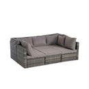 5 PCS Outdoor Patio Wicker Daybed Furniture Set With Retractable Canopy (SAK37816) - Saksby Wholesale - 3 Seater Wider Sofa