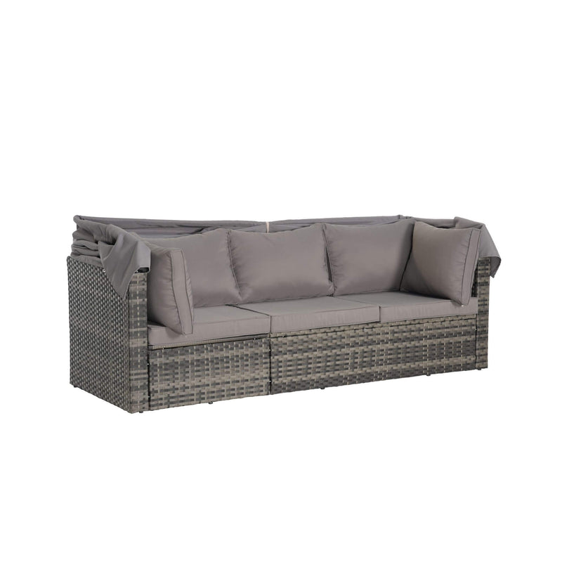 5 PCS Outdoor Patio Wicker Daybed Furniture Set With Retractable Canopy (SAK37816) - Saksby Wholesale - Close Retratable Canopy In White Background
