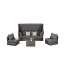 5 PCS Outdoor Patio Wicker Daybed Furniture Set With Retractable Canopy (SAK37816) - Saksby Wholesale - Dark Gray Set In White Background