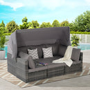 5 PCS Outdoor Patio Wicker Daybed Furniture Set With Retractable Canopy (SAK37816) - Saksby Wholesale - Lifestyle Dark Gray