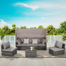 5 PCS Outdoor Patio Wicker Daybed Furniture Set With Retractable Canopy (SAK37816) - Saksby Wholesale - Lifestyle Light Gray