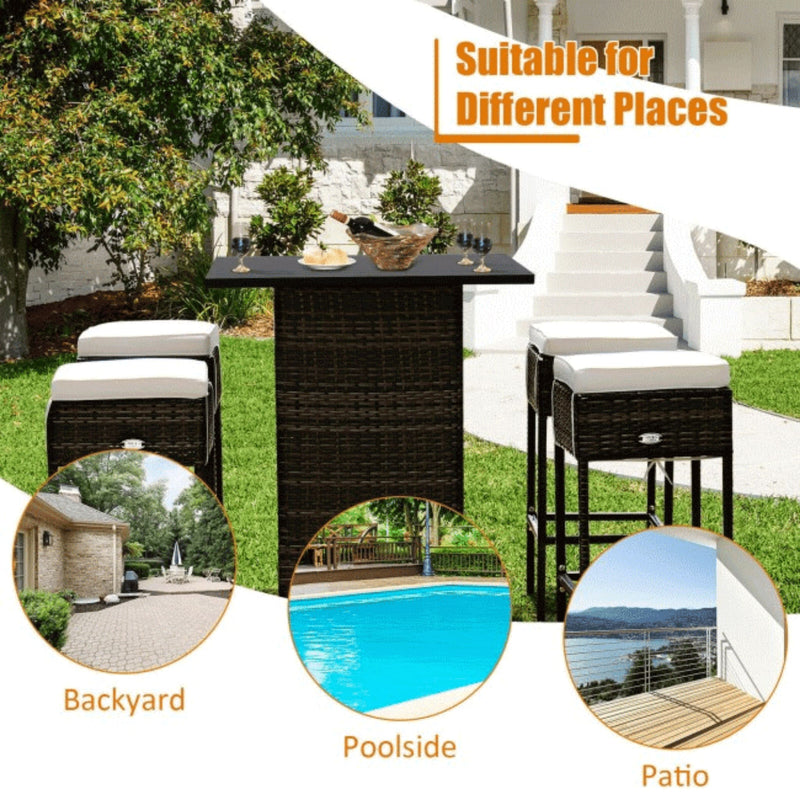 5 PCS Patio Rattan Bar Table Stool Set With Hidden Storage Shelf & Cushions (SAK14645) - Saskby Wholesale - Different Spot View