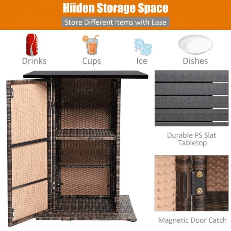 5 PCS Patio Rattan Bar Table Stool Set With Hidden Storage Shelf & Cushions (SAK14645) - Saskby Wholesale - Materials View