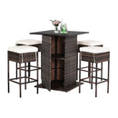 5PCS Patio Rattan Bar Table Stool Set With Hidden Storage Shelf & Cushions (SAK14645) - Saskby Wholesale - Full View