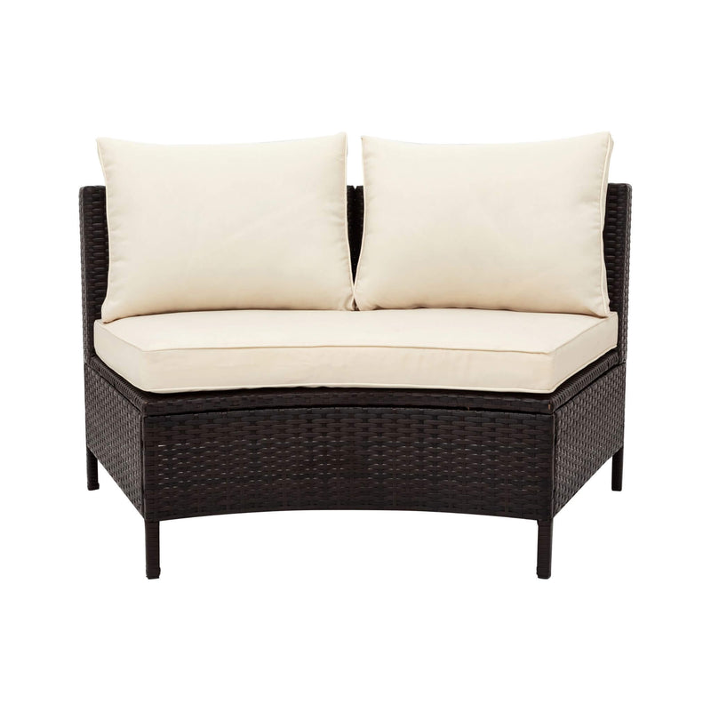 5-Piece All-Weather Half-Moon Outdoor Rattan Wicker Patio Sectional Sofa Furniture Set With Tempered Glass Table (SAK32615) - Saksby Wholesale - 2-Seater Sofa Only