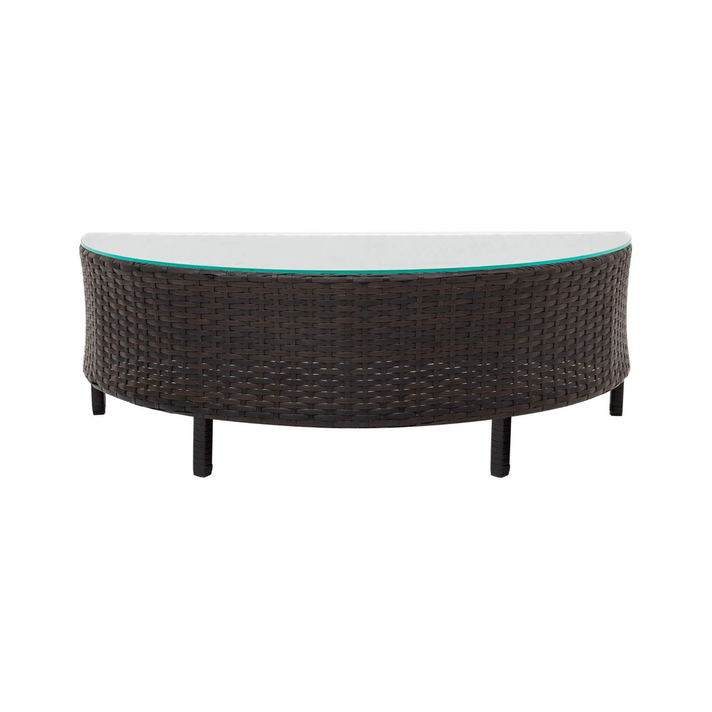 5-Piece All-Weather Half-Moon Outdoor Rattan Wicker Patio Sectional Sofa Furniture Set With Tempered Glass Table (SAK32615) - Saksby Wholesale - Back View Table Details