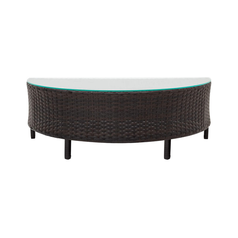 5-Piece All-Weather Half-Moon Outdoor Rattan Wicker Patio Sectional Sofa Furniture Set With Tempered Glass Table (SAK32615) - Saksby Wholesale - Back View Table Details