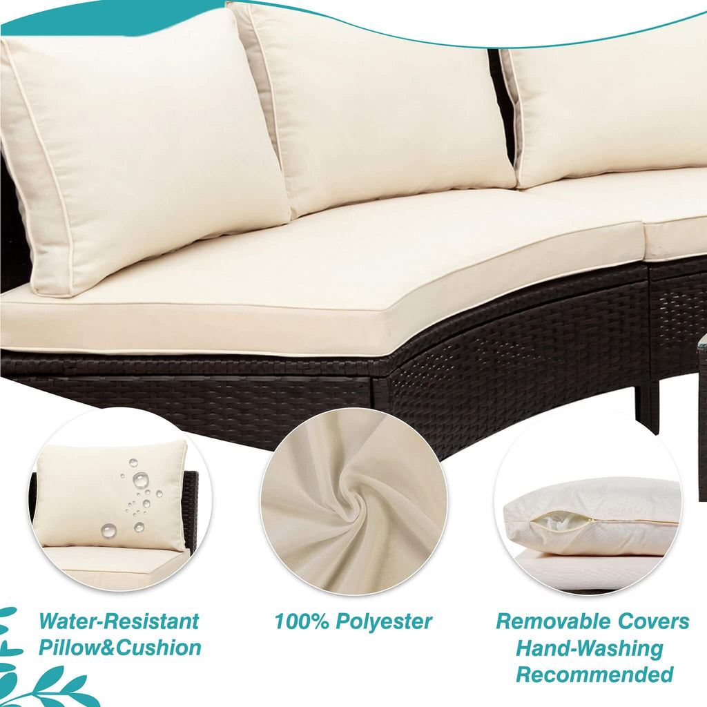5-Piece All-Weather Half-Moon Outdoor Rattan Wicker Patio Sectional Sofa Furniture Set With Tempered Glass Table (SAK32615) - Saksby Wholesale - Cushion Features