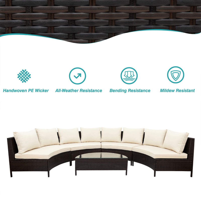 5-Piece All-Weather Half-Moon Outdoor Rattan Wicker Patio Sectional Sofa Furniture Set With Tempered Glass Table (SAK32615) - Saksby Wholesale - Product Features