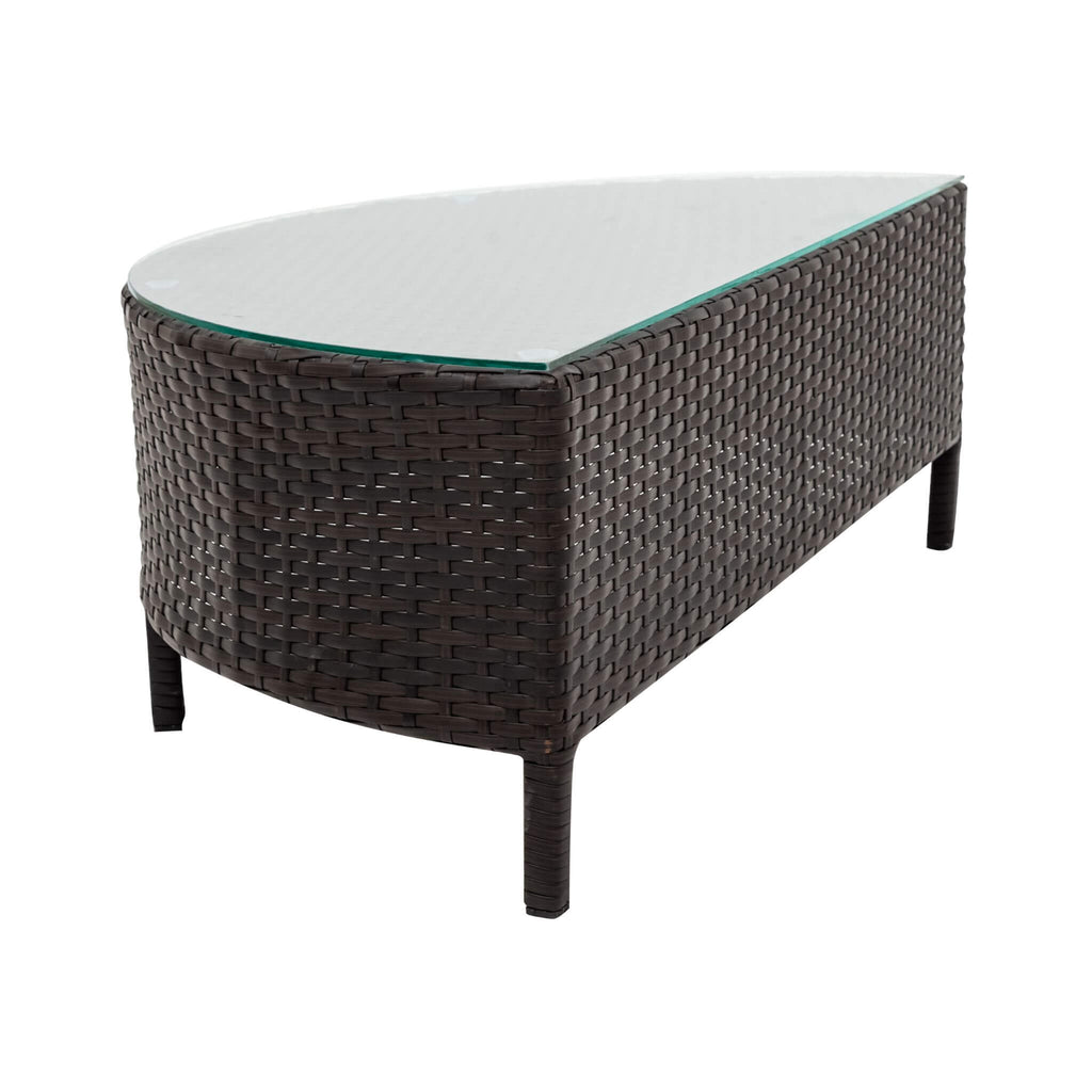 5-Piece All-Weather Half-Moon Outdoor Rattan Wicker Patio Sectional Sofa Furniture Set With Tempered Glass Table (SAK32615) - Saksby Wholesale - Side View Table Details