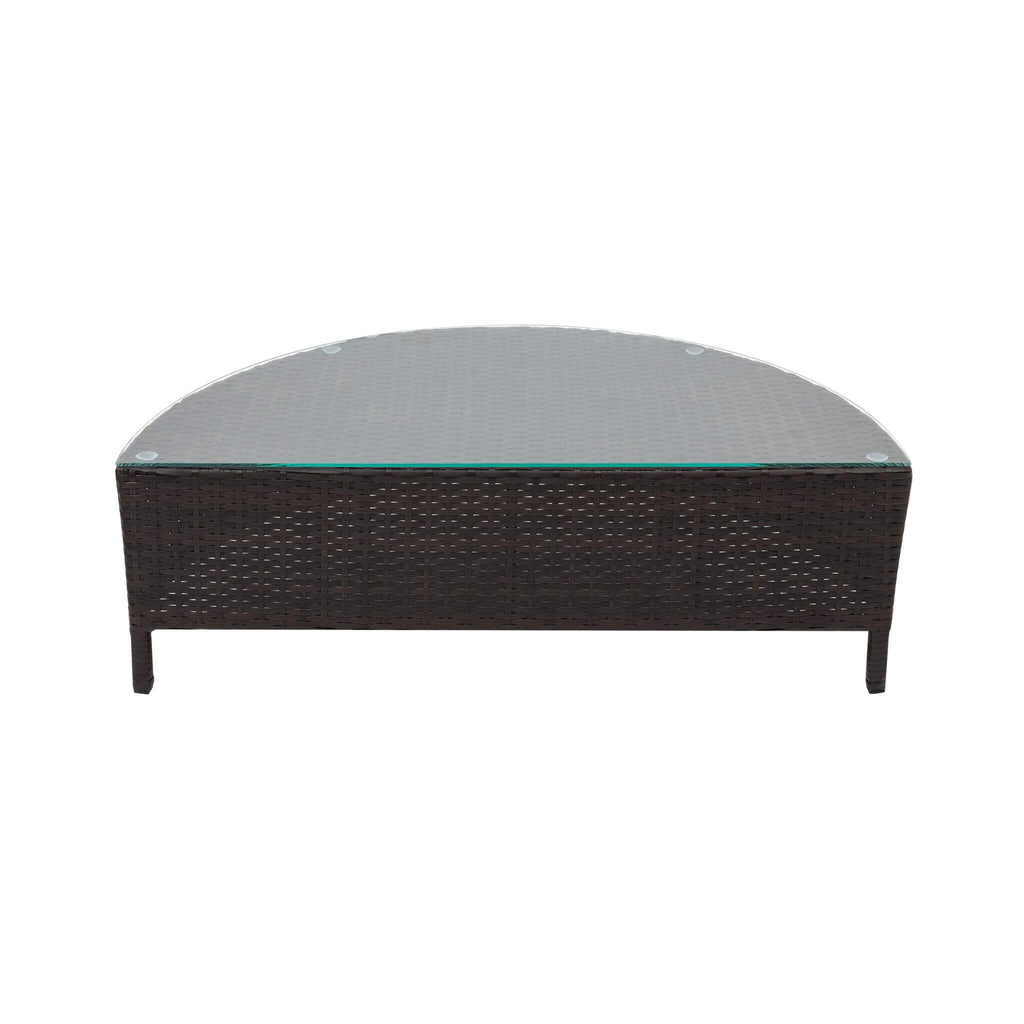 5-Piece All-Weather Half-Moon Outdoor Rattan Wicker Patio Sectional Sofa Furniture Set With Tempered Glass Table (SAK32615) - Saksby Wholesale - Table Design Details
